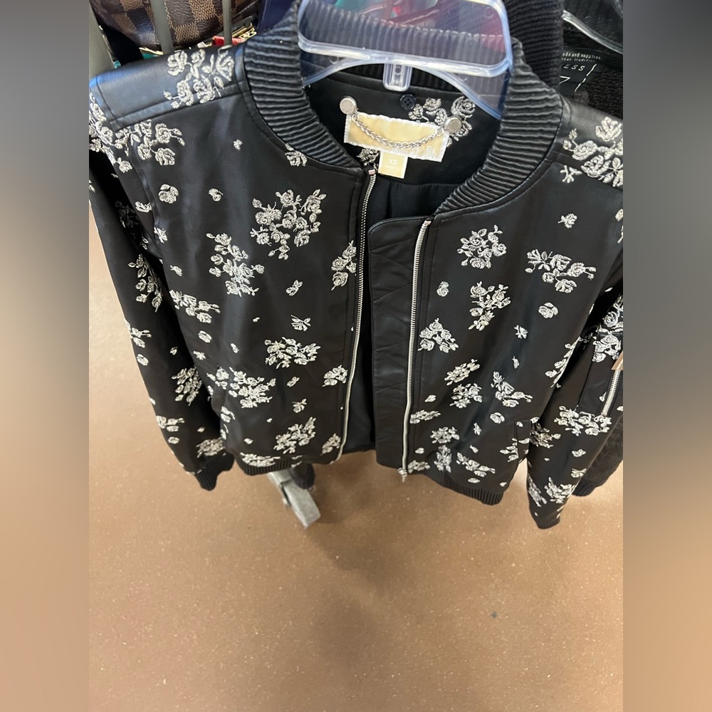 MICHAEL Michael Kors Leather Floral Moto Jacket Size Small